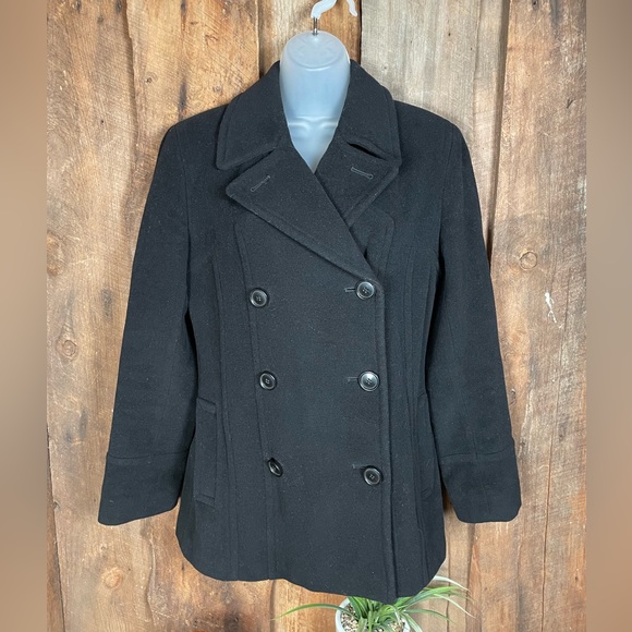 CG Collection by Gallery Black Wool Double Breasted Pea Coat - size small - Picture 1 of 11